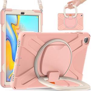 BONAEVER For Samsung Galaxy Tab A 10.1 Case 2019 Model SM-T515 / SM-T510 / SM-T517 with Hand Strap Full-Body Rugged Protective Shockproof Cover with 360 Degree Rotatable Stand Shoulder Strap