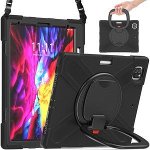 BONAEVER For iPad Pro 12.9 Case 2022 2021 6th 5th Generation Shockproof Cover with Pencil Holder Rotating Stand and Strap / Shoulder Strap