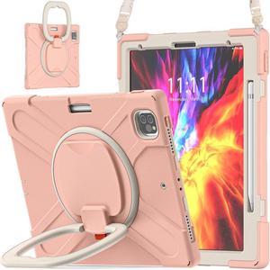 BONAEVER For iPad Pro 12.9 Case 2022 2021 6th 5th Generation Shockproof Cover with Pencil Holder Rotating Stand and Strap / Shoulder Strap