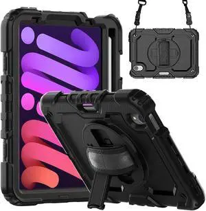 BONAEVER Case for iPad Mini 6th Generation 2021 8.3 Inch Shockproof cover for iPad Mini 6 with Screen Protector Pencil Holder Stand and /Shoulder Strap