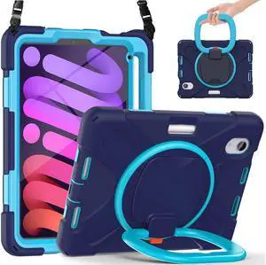 BONAEVER Case for iPad mini 7 (A17 Pro) 2024 / Mini 6 2021 8.3 inch with Rotating Stand / Hand Strap / Shoulder Strap / Pencil Holder Shockproof Kids Cover for iPad Mini 6th Generation 8.3 inch