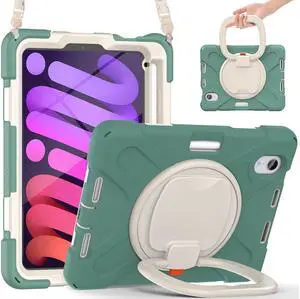 BONAEVER Case for iPad mini 7 (A17 Pro) 2024 / Mini 6 2021 8.3 inch with Rotating Stand / Hand Strap / Shoulder Strap / Pencil Holder Shockproof Kids Cover for iPad Mini 6th Generation 8.3 inch