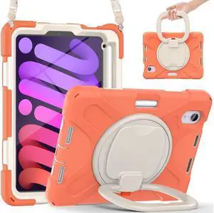 BONAEVER Case for iPad mini 7 (A17 Pro) 2024 / Mini 6 2021 8.3 inch with Rotating Stand / Hand Strap / Shoulder Strap / Pencil Holder Shockproof Kids Cover for iPad Mini 6th Generation 8.3 inch