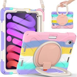 BONAEVER New iPad Mini 6 Case 2021 with Rotating Stand / Hand Strap / Shoulder Strap / Pencil Holder Shockproof Kids Cover for iPad Mini 6th Generation 8.3 inch