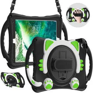 BONAEVER Kids Case for iPad 9.7 2018 / 2017 / Air 1 / Air 2 / Pro 9.7 Silicone Shockproof Protective Cover with Pencil Holder Handle Grip Hand Strap Stand and Shoulder Strap
