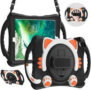 BONAEVER Kids Case for iPad 9.7 2018 / 2017 / Air 1 / Air 2 / Pro 9.7 Silicone Shockproof Protective Cover with Pencil Holder Handle Grip Hand Strap Stand and Shoulder Strap