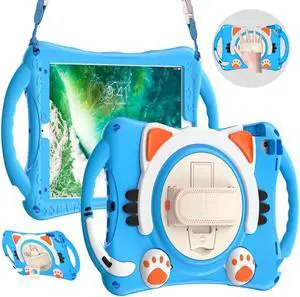 BONAEVER Kids Case for iPad 9.7 2018 / 2017 / Air 1 / Air 2 / Pro 9.7 Silicone Shockproof Protective Cover with Pencil Holder Handle Grip Hand Strap Stand and Shoulder Strap