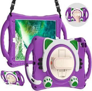 BONAEVER Kids Case for iPad 9.7 2018 / 2017 / Air 1 / Air 2 / Pro 9.7 Silicone Shockproof Protective Cover with Pencil Holder Handle Grip Hand Strap Stand and Shoulder Strap