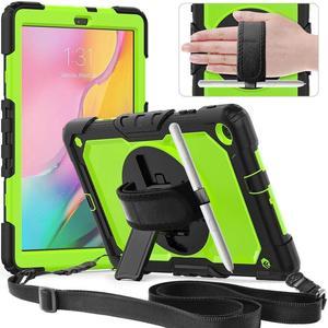 BONAEVER For Samsung Galaxy Tab A 10.1 2019 Case T510 T515 Cover Three Layer Hybrid Drop Protection Case with 360 Rotating Stand / Hand Strap & Stylus Pencil Holder for Samsung Galaxy Tab A 10.1 inch