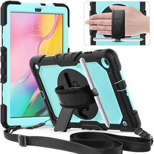 BONAEVER For Samsung Galaxy Tab A 10.1 2019 Case T510 T515 Cover Three Layer Hybrid Drop Protection Case with 360 Rotating Stand / Hand Strap & Stylus Pencil Holder for Samsung Galaxy Tab A 10.1 inch