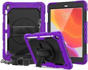 BONAEVER New iPad 10.2 2019 Case [Built-in Screen Protector] 3 Layer Shockproof Rugged Protective Cover with H Shoulder Straps for iPad 7th Generation 2019 Case 10.2 inch