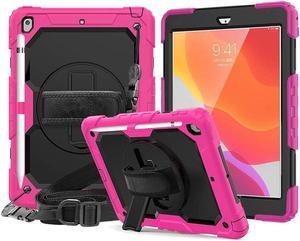 BONAEVER New iPad 10.2 2019 Case [Built-in Screen Protector] 3 Layer Shockproof Rugged Protective Cover with H Shoulder Straps for iPad 7th Generation 2019 Case 10.2 inch