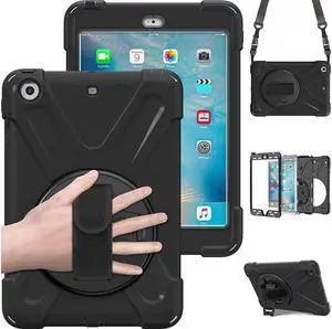 BONAEVER For iPad Mini Case iPad Mini 1 2 3 Case Cover with 360 Degree Rotating Stand and Grip Strap Shoulder Strap ShockProof Rugged Protective Cover