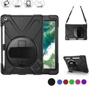 BONAEVER Case for iPad 9.7 inch 2018 2017 iPad 6th 5th Generation with Pencil Holder Shockproof Cover with Stand and & Shoulder Strap