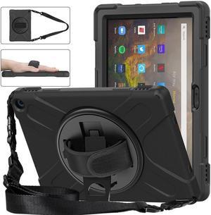BONAEVER For Amazon Kindle Fire HD 10 / Fire HD 10 Plus 11th Generation 2021 Case Shockproof Cover with Pencil Holder Stand and & Shoulder Strap