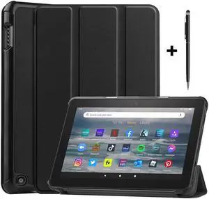 BONAEVER Case for All New Amazon Fire 7 inch (12th Generation 2022 Released) - Tri-fold Auto Wake/Sleep Stand Cover with Universal Stylus Pen