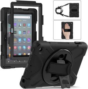 BONAEVER Case For All New Amazon Fire 7 inch 12th Generation 2022 Released Shockproof Protective Cover With Stand and Strap Shoulder Strap