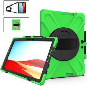 BONAEVER For Microsoft Surface Pro X 13 inch Case Shockproof Protective Cover with Pen Holder Hand Strap Rotating Stand and Shoulder Strap