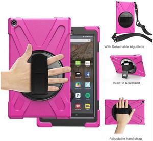 BONAEVER For Amazon Kindle Fire HD 10 2017 2018 2019 Case Shockproof Protective Cover with Rotating Hand Strap Carrying Shoulder Strap Stand and