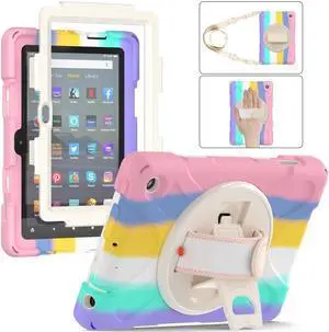 BONAEVER Case For All New Amazon Fire 7 inch 12th Generation 2022 Released Shockproof Protective Cover With Stand and Strap Shoulder Strap