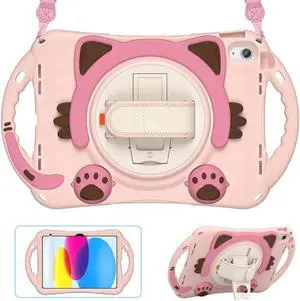BONAEVER Case for iPad (A16) 11th Generation 11 Inch 2025, iPad 10th Generation 10.9 inch 2022 Silicone Shockproof Protective Cover with Pencil Holder Handle Grip Stand and Shoulder Strap