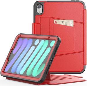 BONAEVER Magnetic Case for iPad Mini 6 8.3 Inch 2021 - Multiple Angle Shockproof Rugged Stand Case Soft TPU Back Cover with Pencil HolderCard Slot Auto Sleep Wake for iPad Mini 6th Generation Red