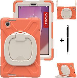 BONAEVER For Lenovo Tab M8 4th Gen 2023 Model TB300FU TB300XU Shockproof Protective Cover with Stand and  Shoulder Strap Pencil Holder Stylus Pen Orange