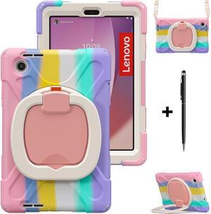 BONAEVER For Lenovo Tab M8 4th Gen 2023 Model TB300FU TB300XU Shockproof Protective Cover with Stand and  Shoulder Strap Pencil Holder Stylus Pen PinkWhite