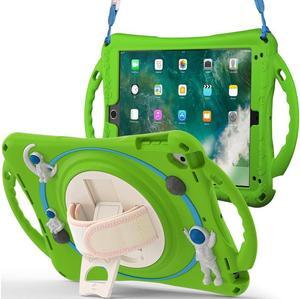 BONAEVER Cute Case for iPad 6th 5th Generation 9.7 inch 2018 2017 iPad Air 2 Air 1 iPad Pro 9.7 Shockproof Silicone A Standronaut Cover with Stand Shoulder Strap Handle Grip Pencil Holder Green