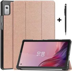 BONAEVER Case for Lenovo Tab M9 2023 9 inch Model TB310XU / TB310FU Slim Stand andard Shell Protective Cover with Stylus Pen Rose Gold