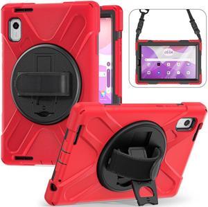 BONAEVER Case For Lenovo Tab M9 2023 9 inch Model TB310XU / TB310FU Military Grade Shockproof Rugged Protective Cover with Pencil Holder 360° Rotatable Stand and /Shoulder Strap Red