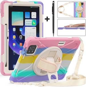 BONAEVER Protective Case for Xiaomi Mi Pad 6 / 6 Pro 11.2 Inch 2023 with Stylus Holder & Stand and Portable Hybrid ShockProof Cover with 360° Rotatable Handle Shoulder Strap Stylus Pen Pink