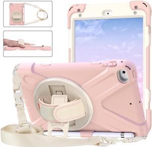 iPad Mini 5 Case 2019 iPad Mini 4 Case with Pencil Holder Shockproof 360 Degree Rotation Cover with Kickstand Hand Strap Shoulder Strip Protective Case for iPad Mini 5th iPad Mini 4th Generation Pink