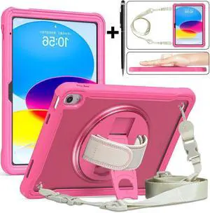 BONAEVER Case For iPad (A16) 11th Generation 11 Inch 2025, iPad 10th Generation 10.9 inch 2022 with Pencil Holder Rotating Stand + H /Shoulder Strap + 2 in 1 Stylus Pen Shcokproof Cover