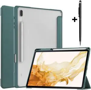 BONAEVER Case For Samsung Galaxy Tab S8 Plus 12.4 2022 SM-X800/X806 / Tab S7 FE 2021 / Tab S7 Plus 2020 12.4 inch with S Pen Holder Stylus Pen Transparent Back Smart Stand Cover with Auto Wake/Sleep