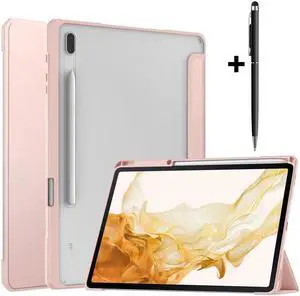 BONAEVER Case For Samsung Galaxy Tab S8 Plus 12.4 2022 SM-X800/X806 / Tab S7 FE 2021 / Tab S7 Plus 2020 12.4 inch with S Pen Holder Stylus Pen Transparent Back Smart Stand Cover with Auto Wake/Sleep