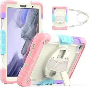 Case Compatible with Samsung Galaxy Tab A7 Lite 8.7 inch with Built-in Screen Protector 360 Degree Kickstand Hand Shoulder Strap, Shockproof Cover for Galaxy Tab A7 Lite 2021 SM-T220 SM- T225 SM- T227