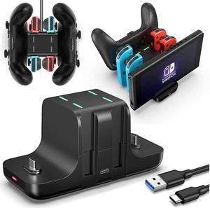 BONAEVER Upgraded Controller Charger Dock Standation for Nintendo Switch Pro Controller Joy con FANPL 6-in-1 Charging Stand for Switch & OLED Model & Lite with Charging Indicator Type C Charging Cable