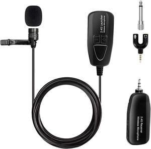 BONAEVER Wireless Lavalier Microphone 2.4G Wireless Microphone Sy Standem with Lavalier Lapel Mic Standransmitter&Receiver for Conference Speaker Teaching Tour Guiding Standage Performance