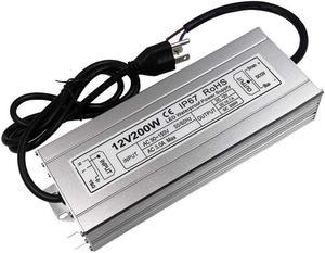 BONAEVER LED Power Supply 200W High-powerTransformer Waterproof IP67 12V DC Driver Adapter for Outdoor Use