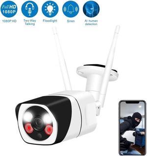 BONAEVER Wireless Security Camera Outdoor 1080P WiFi Home Camera with Floodlight Siren Alarm Two Way Audio Security Camera with Smart Human Detection Color Night Vision for Home Shop Factory