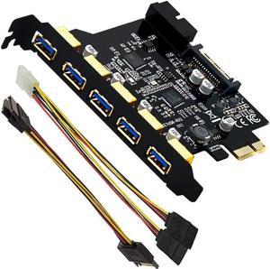 PCI-E to USB 3.0 5-Port PCI Express Expansion Card 15-Pin Power Connector, Mini PCI-E USB 3.0 Hub Controller Adapter Internal 20-Pin Connector - Expand Another Two USB 3.0 Ports