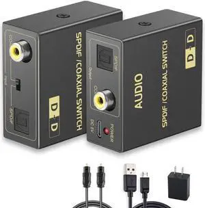 BONAEVER Optical to Coaxial or Coaxial to Optical Digital Audio Converter Bi-Directional Fiber coaxial Converter/Repeater/Splitter with 1 Optical Cable