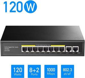 BONAEVER 8 Port Gigabit PoE Switch 120 Watts PoE Budget 8 10/100/1000Mbps PoE+ Ports 2 Gigabit Uplink Ports 802.3at 802.3af 1/2 (+) 3/6 (-) Fanless