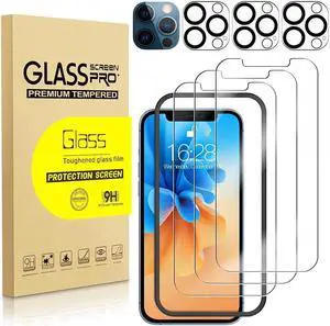 BONAEVER 3 Pack Tempered Glass Screen Protector Compatible with iPhone 12 Pro Max 6.7 inch with 3 Pack Camera Lens Protector [9H Hardness] [Scratch Resi Standant]