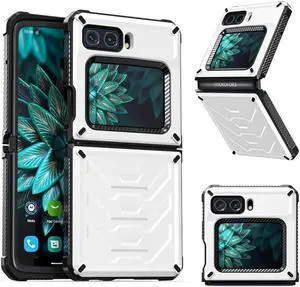 BONAEVER For Motorola Moto Razr 2022 Case with Slide Camera Cover Military Grade Protective Armor Phone Case Shockproof Hard Shell Cover White
