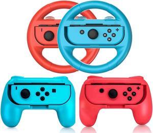 BONAEVER 2 PCS Grips for Joy Con 2 PCS Standeering Wheel Compatible with Nintendo Switch Wheel Family Sports Party Pack Accessories Compatible with Switch / Switch OLED JoyCon Controllers