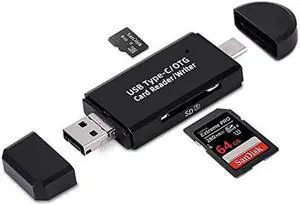 3 in 1 Memory Card Reader, Micro USB/USB/USB C to SDXC, SDHC, SD, MMC, RS-MMC, Micro SDXC, Micro SD, Micro SDHC Card and UHS-I, YC-3202