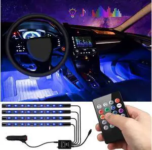 Car Interior Lights 4pcs 36 LED Car Floor Atmosphere Glow Neon lights Multi-Color Music Car LED Strip Lights Decorative Underdash Lighting Kit with Sound Active function Wireless Remote Control DC 12V
