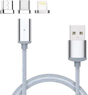 BONAEVER 3 in 1 Magnetic Charging Cord Charger Cable with Micro USB / Type C / Lightning Connector for iPhoneiPadHuawei HTCLGSamsung GalaxySony Xperia More
